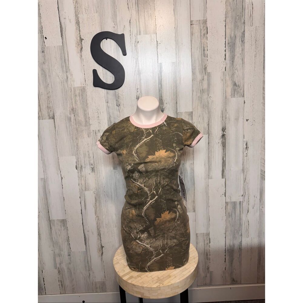 J For Justify Camo Ringer Mini Dress Womens Size Small S Pink Trim Camouflage